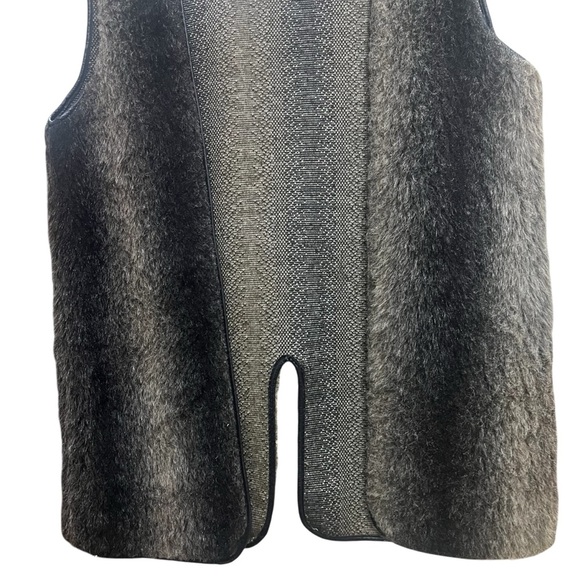 Vintage Black Gray Brown Faux Fur Vest One Size Plus Size Tall Chunky Open Vest - Picture 4 of 10
